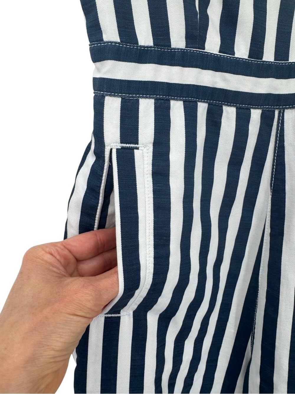 MOTHER The Cut It Out Jumpsuit Sea Daze Striped Linen Blend Sz S - Picture 8 of 12